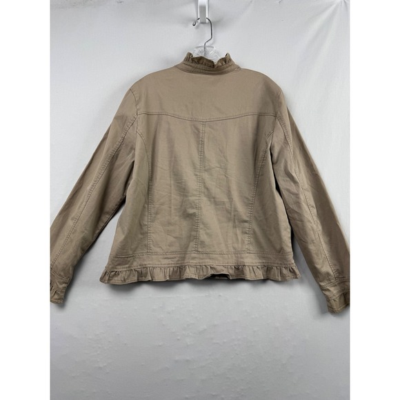 Baccini Utility Jacket Womens XL Tan Khaki Ruffle Trim Button Front Cotton Blend - Picture 5 of 8